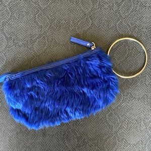 Blue Fur Wristlet Clutch
